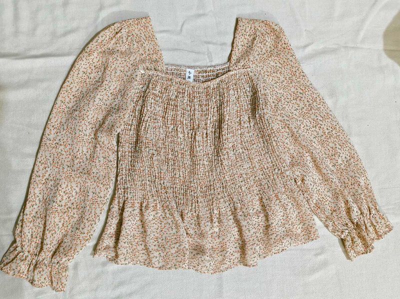 Floral Print Square Neck Blouse