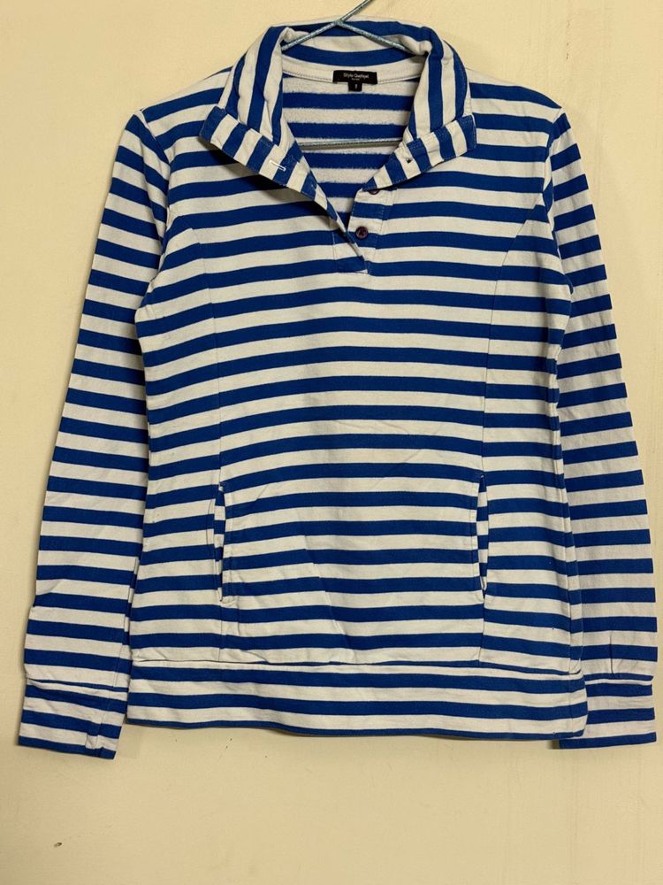 Blue &amp; White Striped  Top/sweatshirt