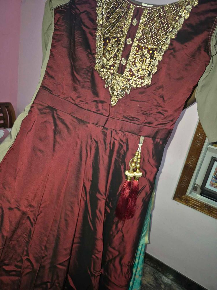Elegant Maroon Embroidered Gown