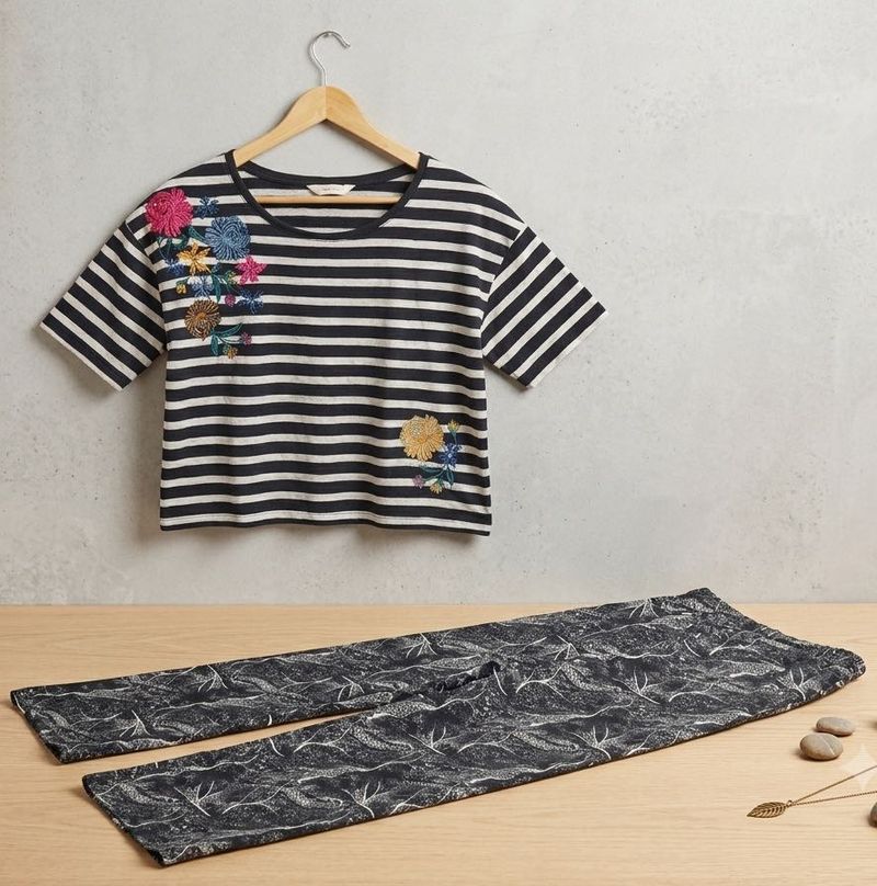 Striped Embroidered Top &amp; Plazzo Set (women’s)