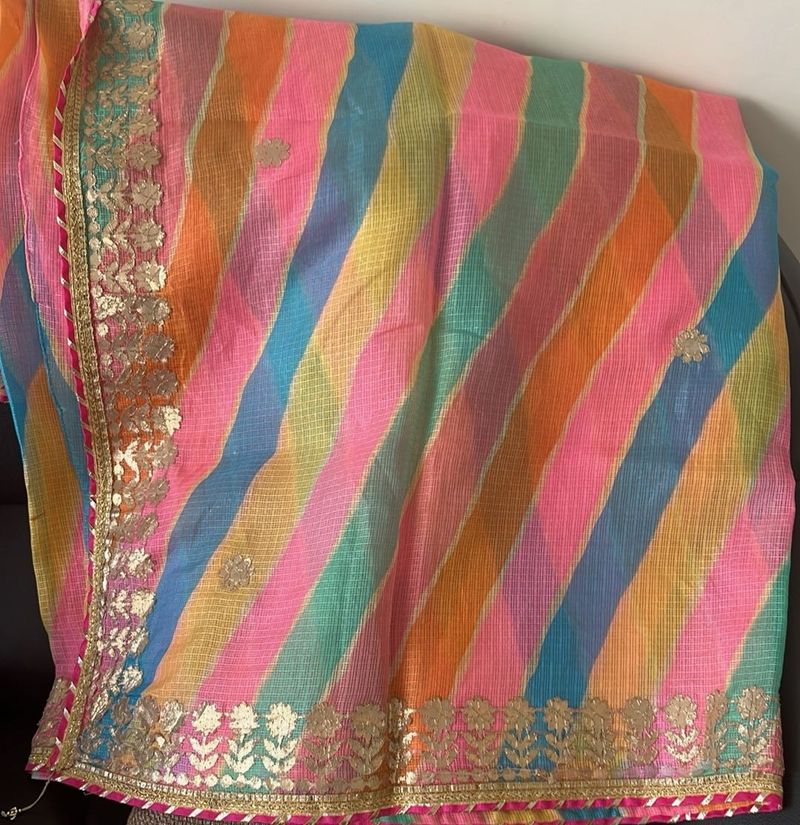Vibrant Striped Saree with Embellished Border