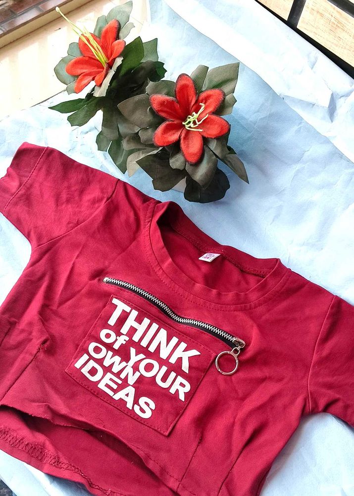 Maroon Crop Top with Zipper Pocket