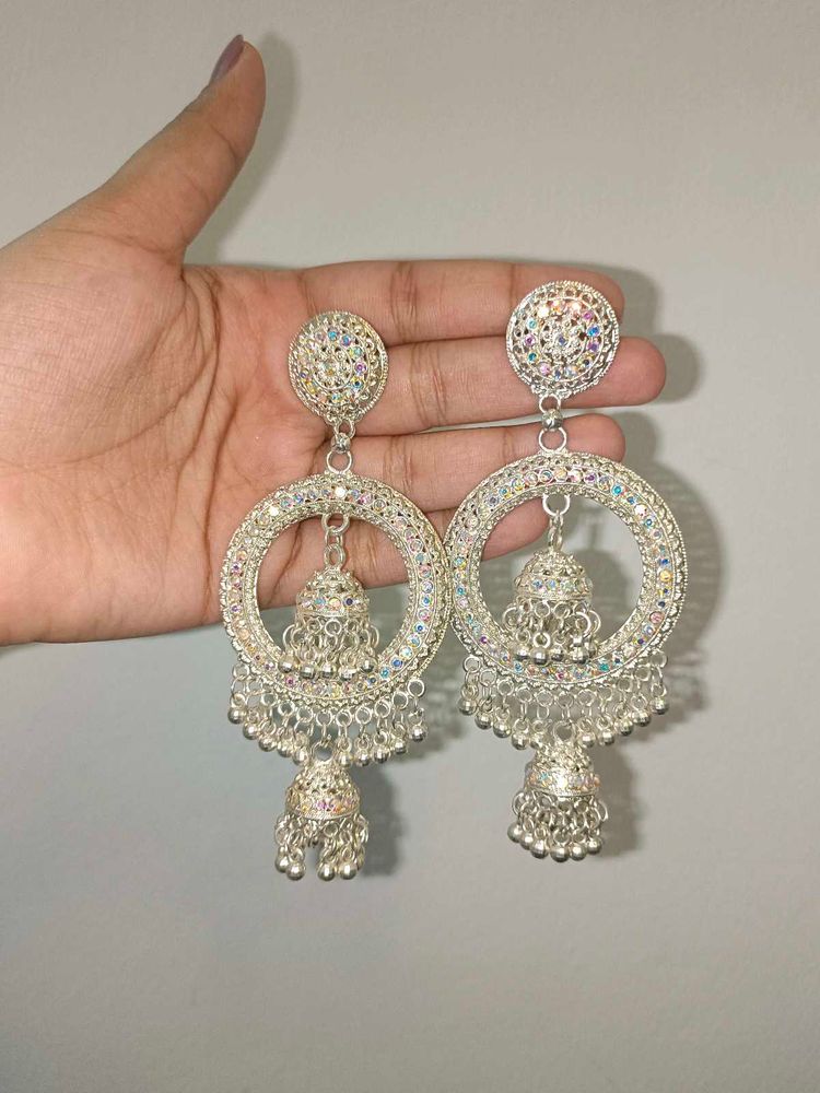 Jhumka Earrings with Crystals