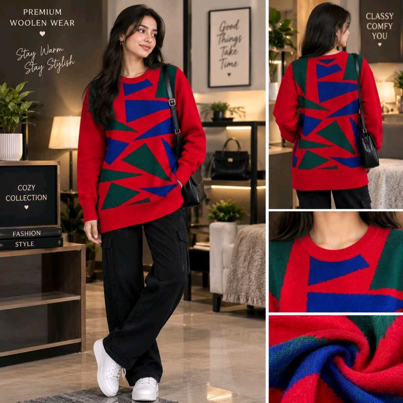 🇳🇿💫🎀Cozy Geometric Print Woolen Sweater