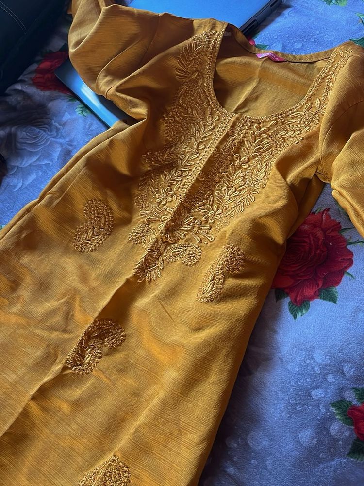 Yellow Embroidered Kurta
