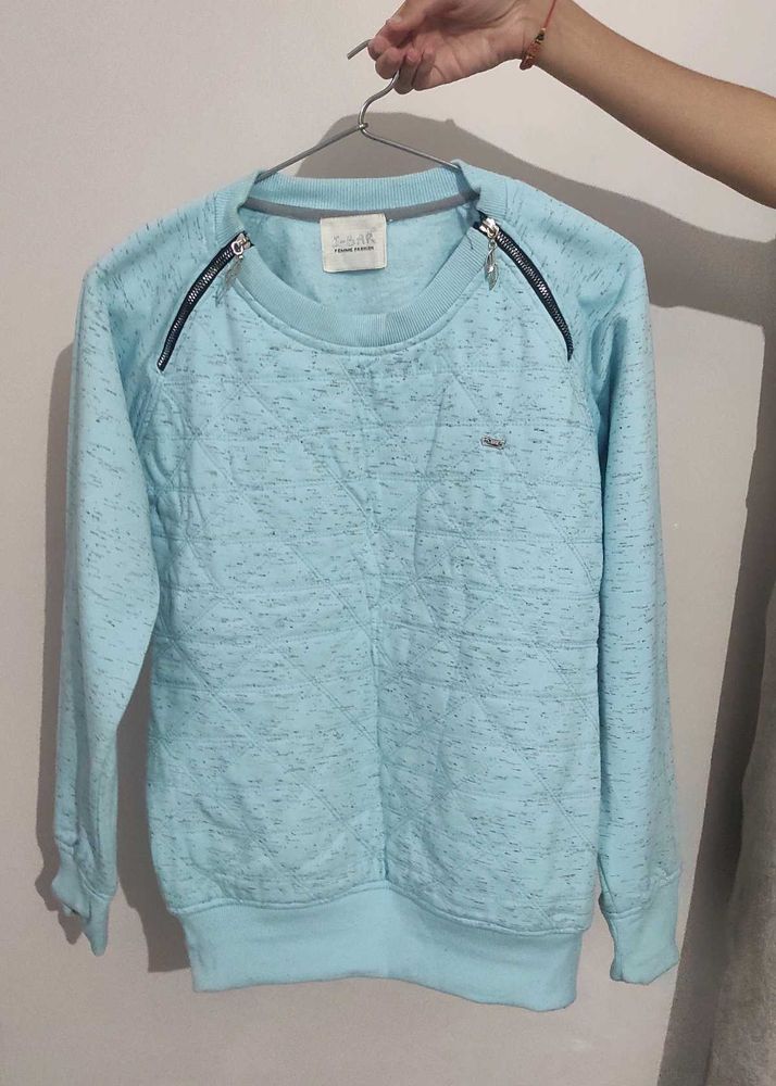 Light Blue Quilted Sweatshirt