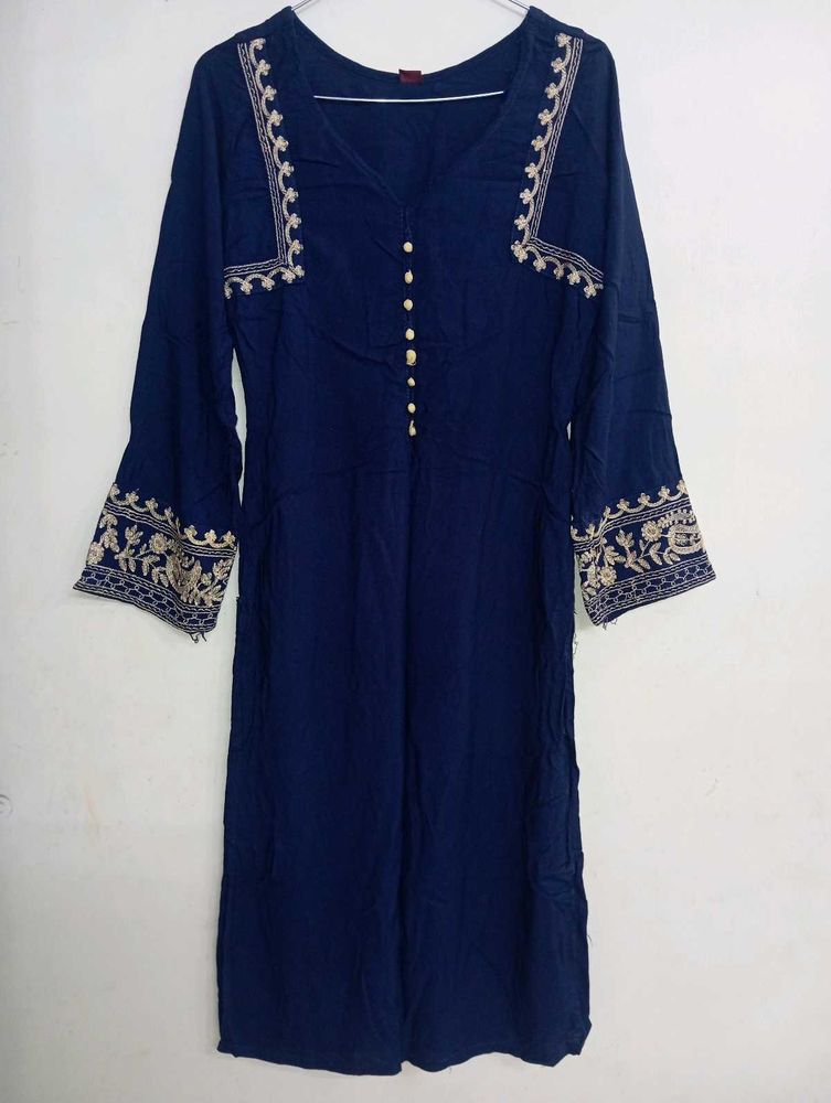 Navy Blue Embroidered Kurta