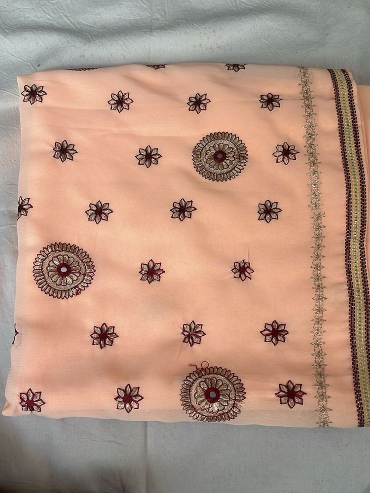 Embroidered Peach Saree