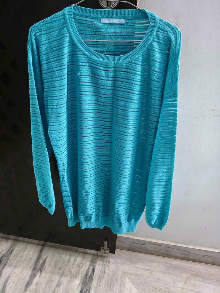 Blue Striped Knit Sweater