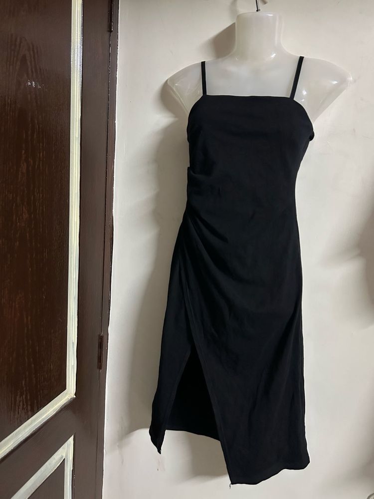 Black Spaghetti Strap Midi Dress