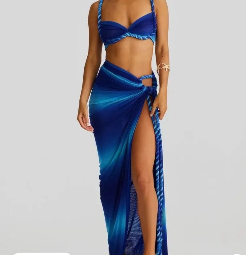 Blue Ombre Bikini with Skirt