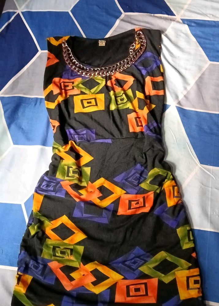 Stylish Black Dress with Geometric Print