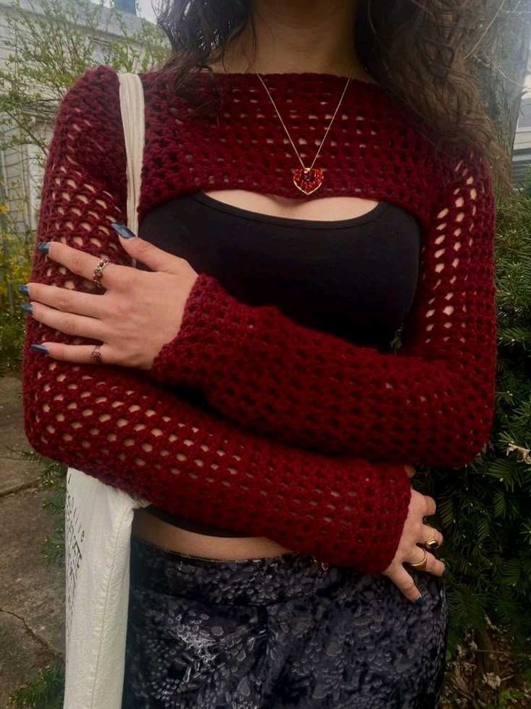 Crochet Crop Top with Long Sleeves