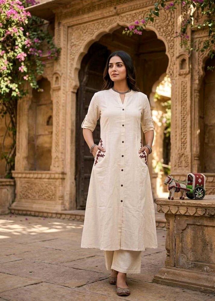 Elegant Cream Kurta Set with Subtle Embroidery