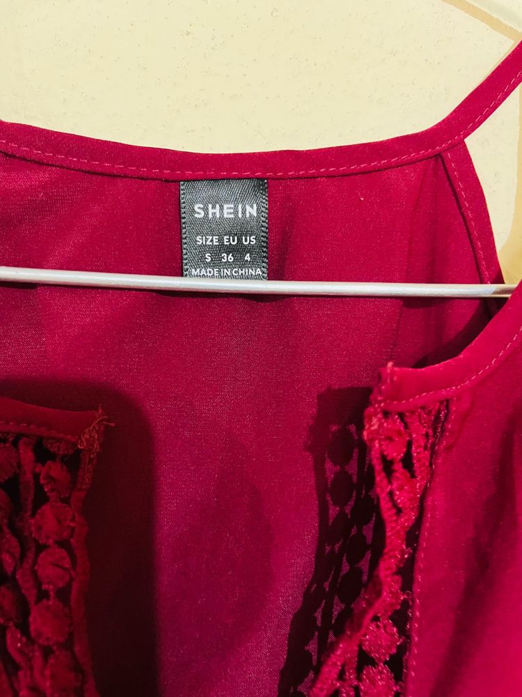 Shein Red Lace Trim Cami Top