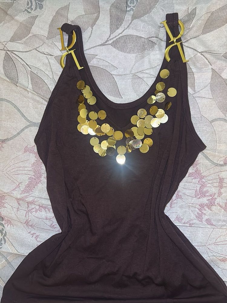 Brown Tank Top with Sequins