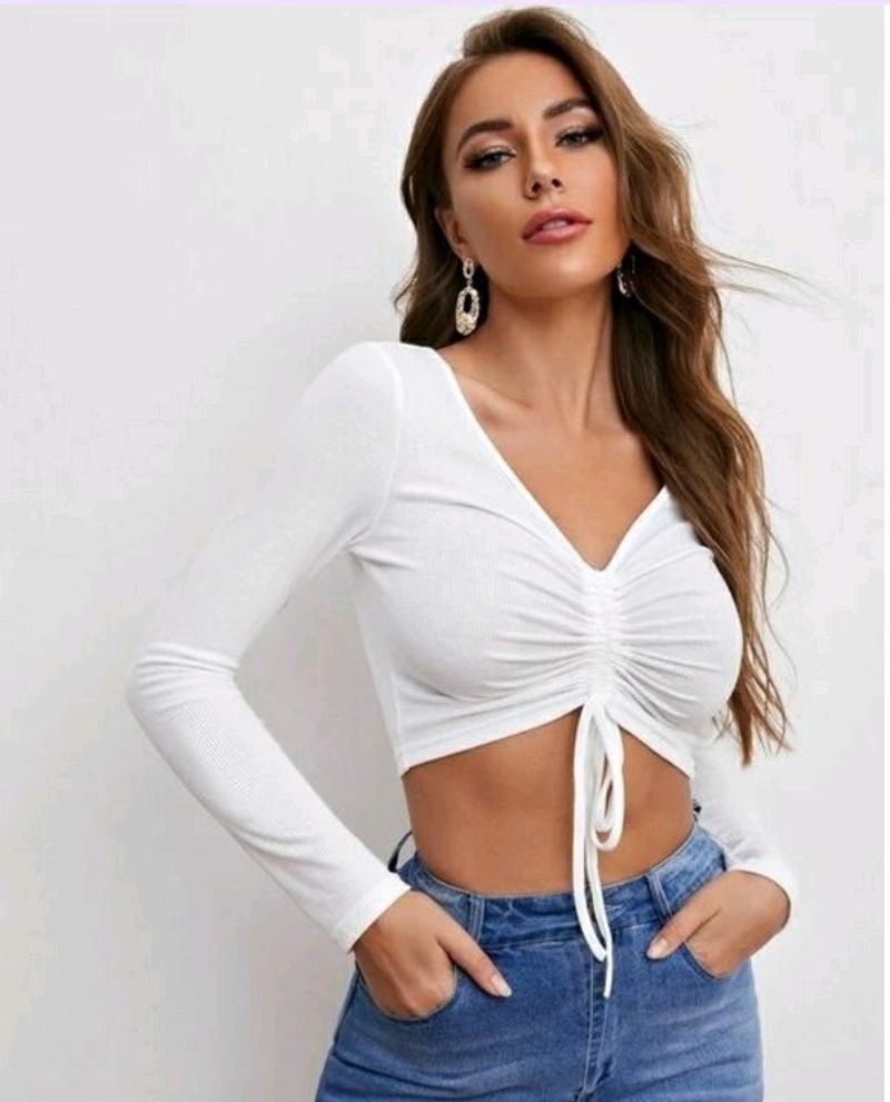 White Tie-Back Long Sleeve Top