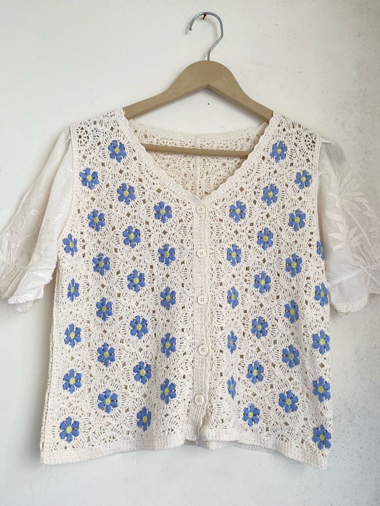 Chic Crochet Floral Button-Up top
