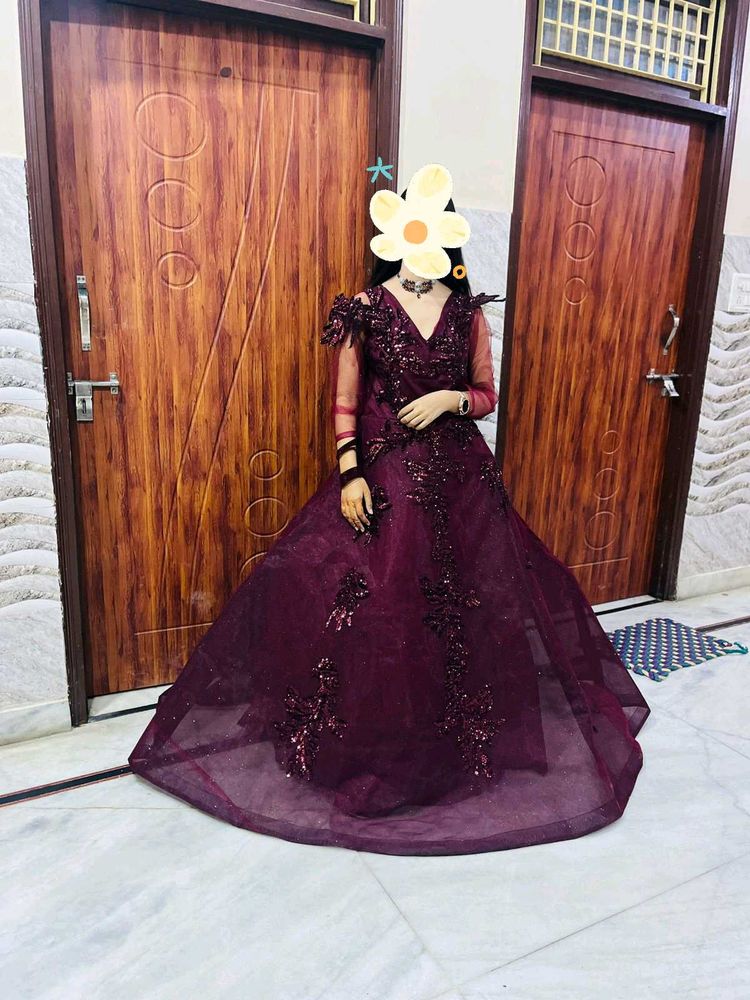 Elegant Maroon Embroidered Gown