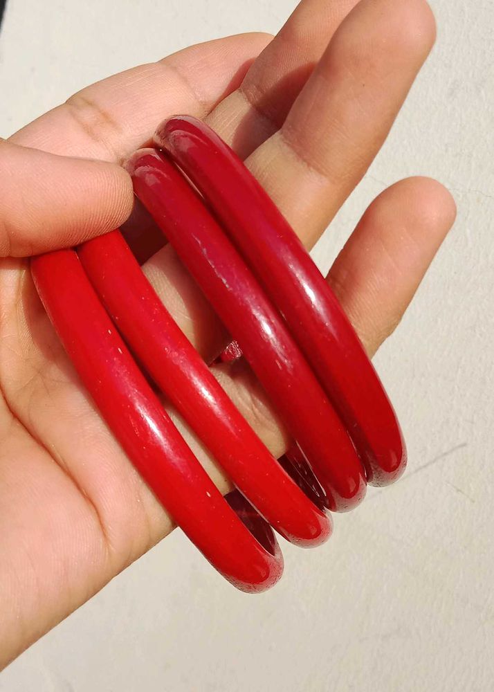Vibrant Red Bangle Set - Traditional Charm
