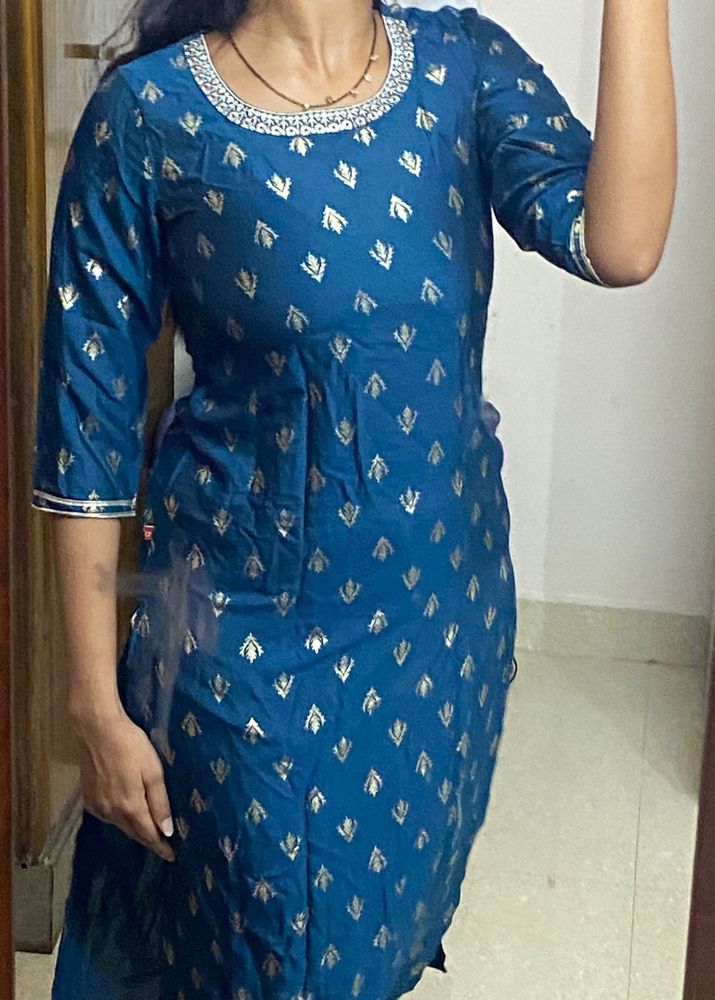 Teal Kurta with Gold Print
