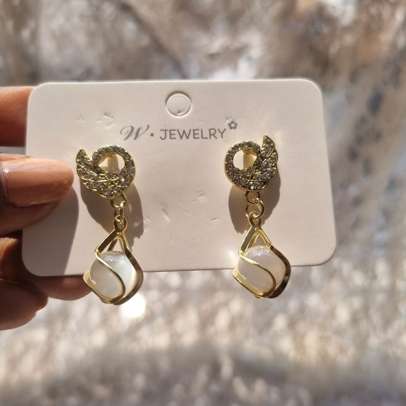 AD Studded Swan With Glass Pearl Drop Korean Studs