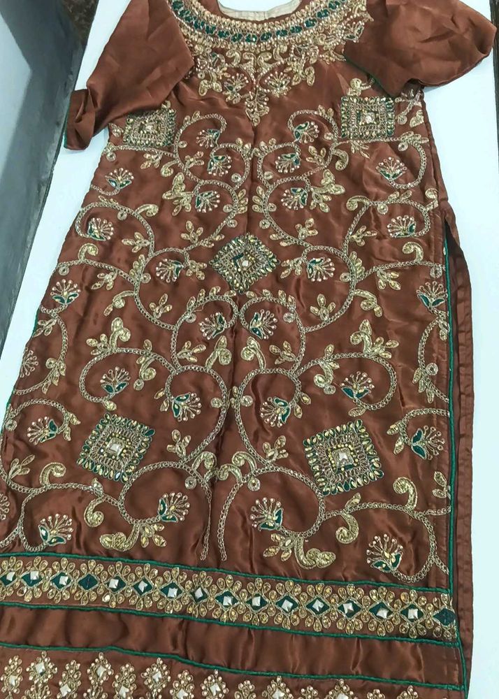 Embellished Brown Kurta Set