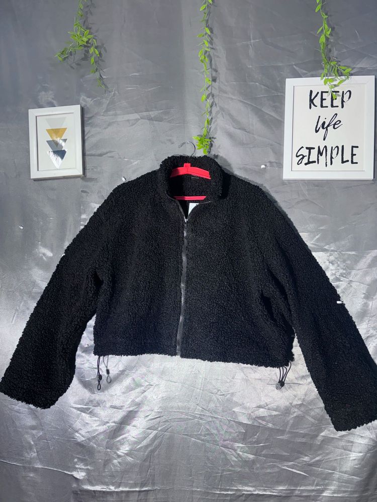SHEIN Cozy Black Teddy Fleece Jacket