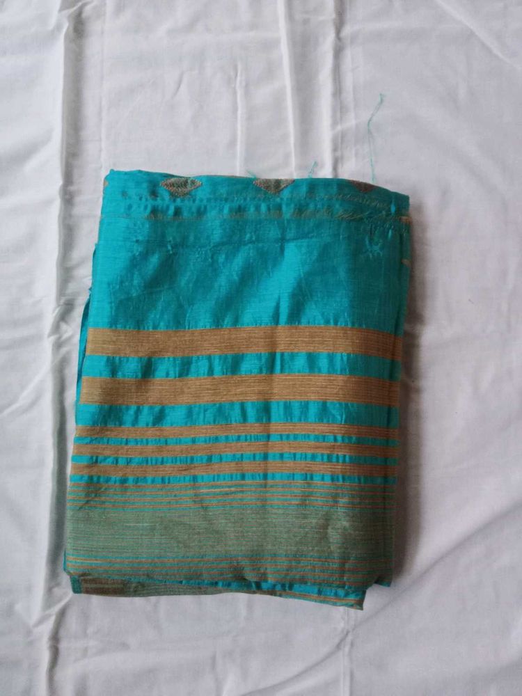 Beautiful Teal &amp; Gold Striped Saree