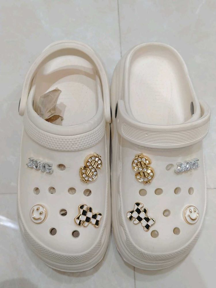 Cream Platform Crocs with Charms