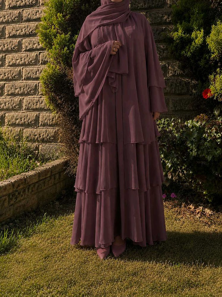 Elegant Tiered Abaya Gown with Hijab