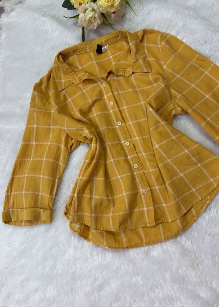 Mustard Yellow Plaid Button-Up Shirt