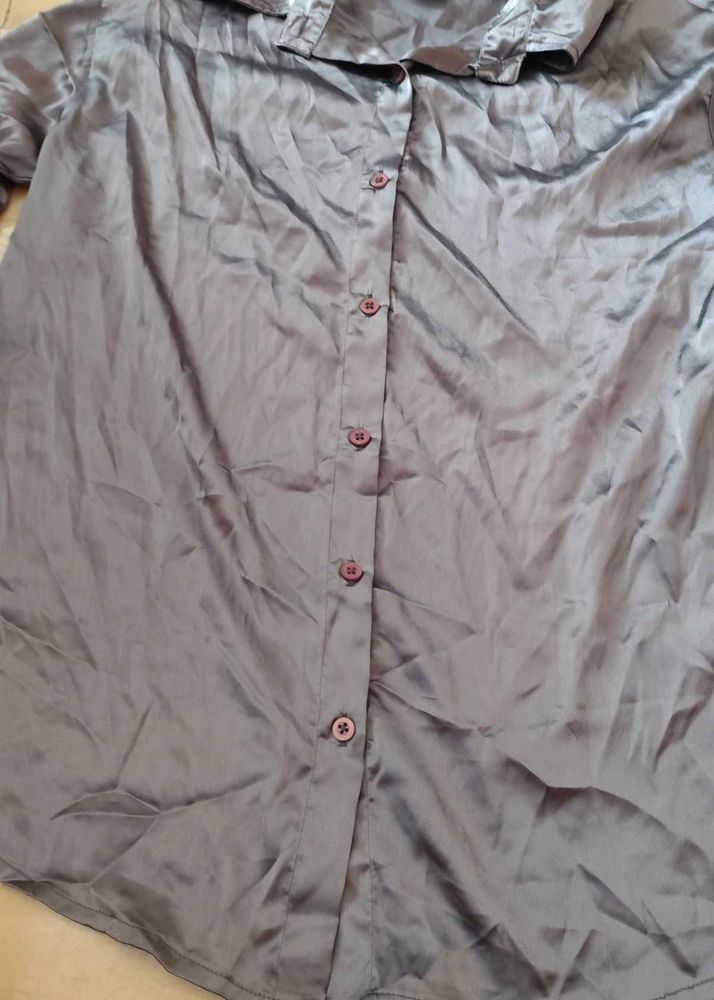 Shiny Collared Button-Up Shirt