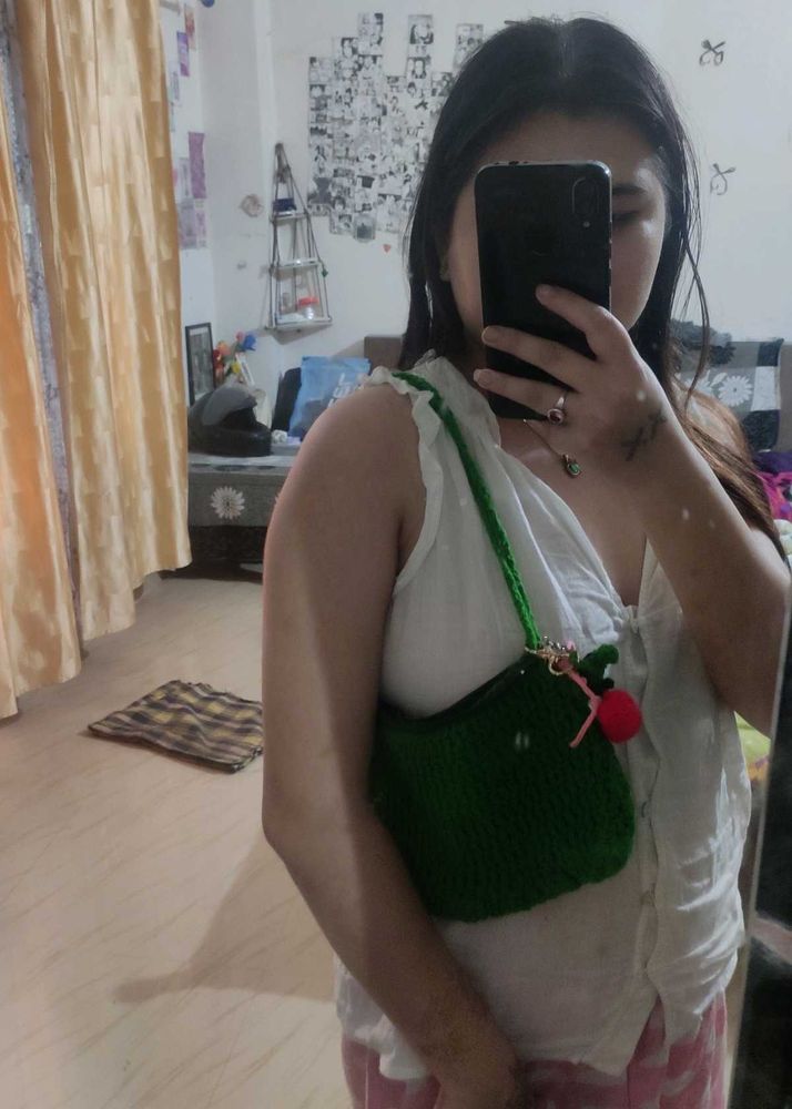 Cute Green Crochet Shoulder Bag