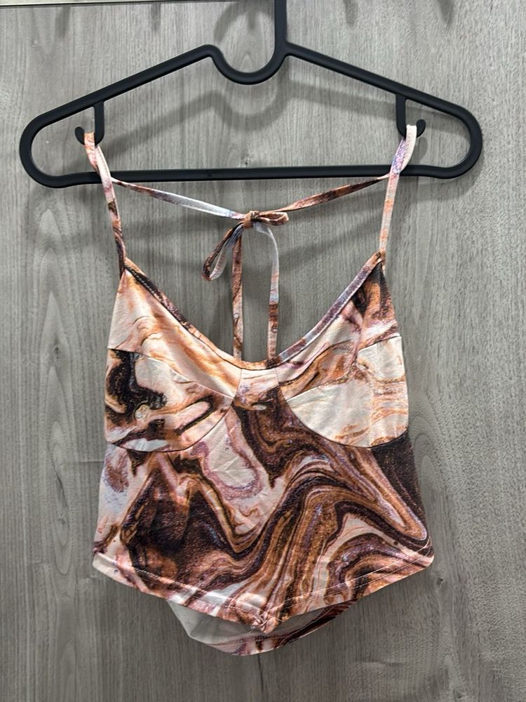 Marble Print Tie-Back Tank Top