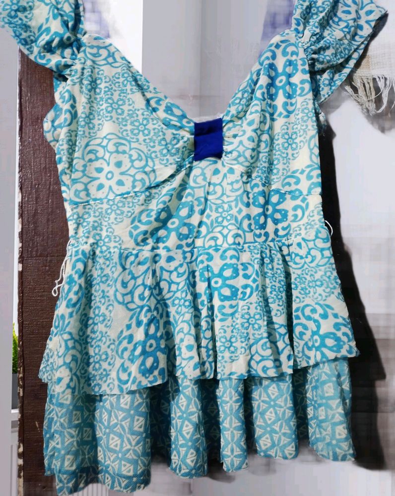 Blue Patterned Peplum Top