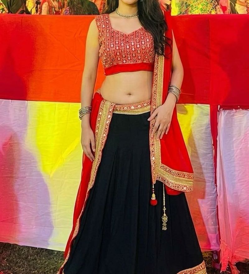 Elegant Red &amp; Black Lehenga Choli for navratri