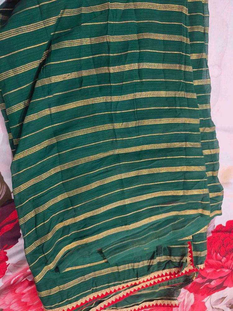 Dark Green Lining Saree