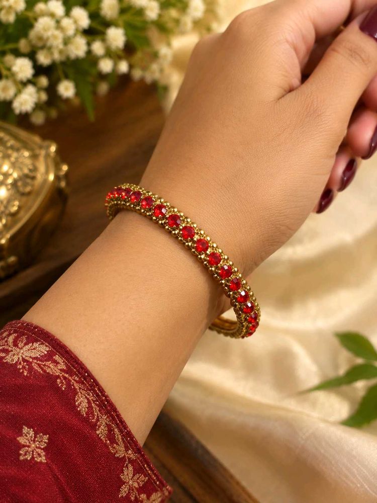 Gold-Tone Red Stone Designer Bangle for Women