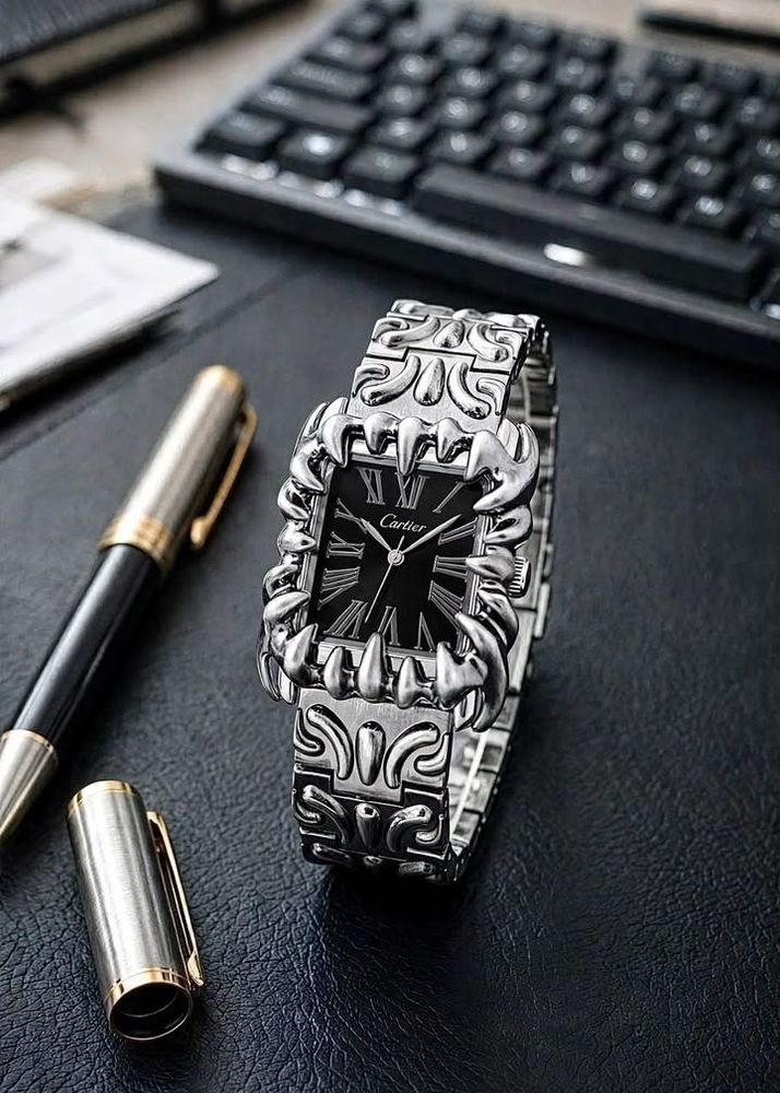 Silver Tone Watch with Intricate Design