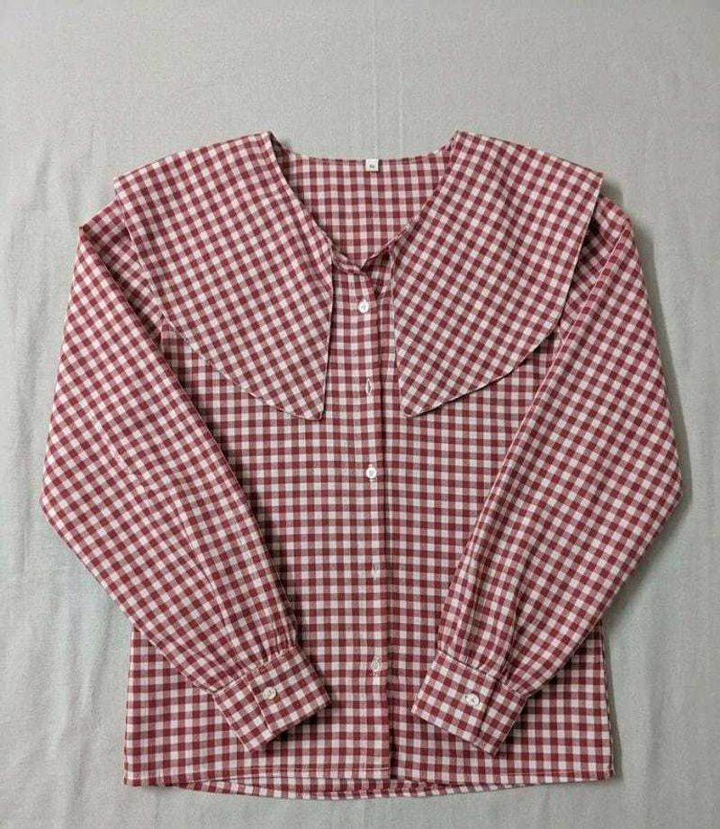 Red Gingham Peter Pan Collar Blouse
