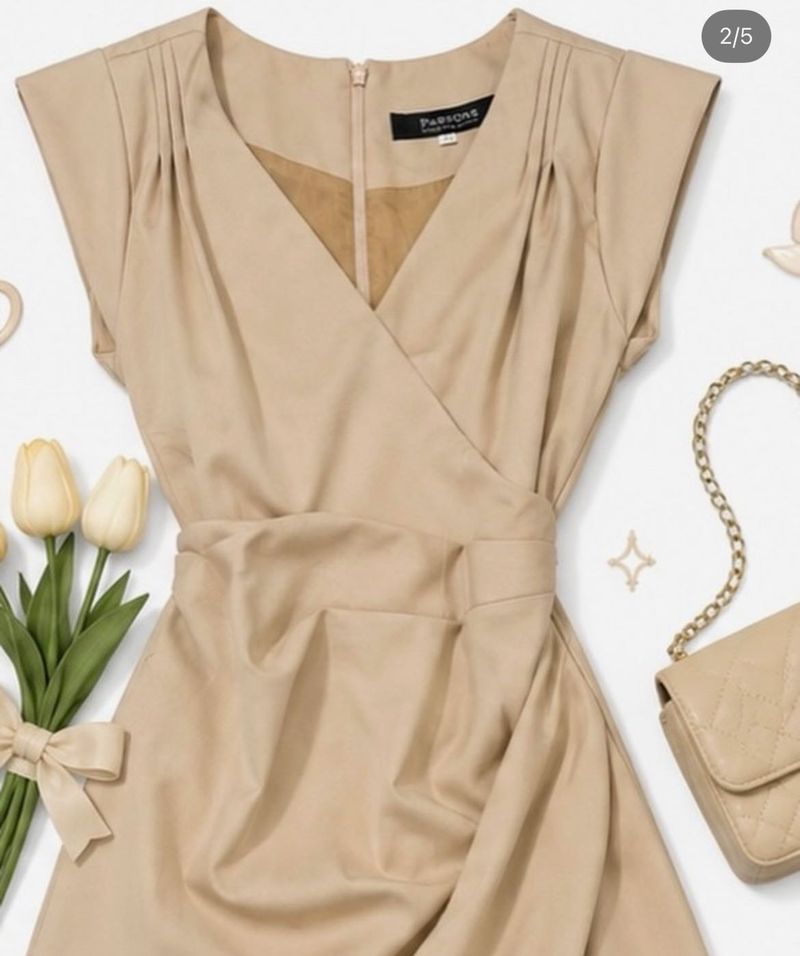 Elegant Beige Wrap Dress