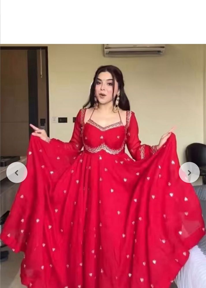 Stunning Red Embroidered Anarkali Gown