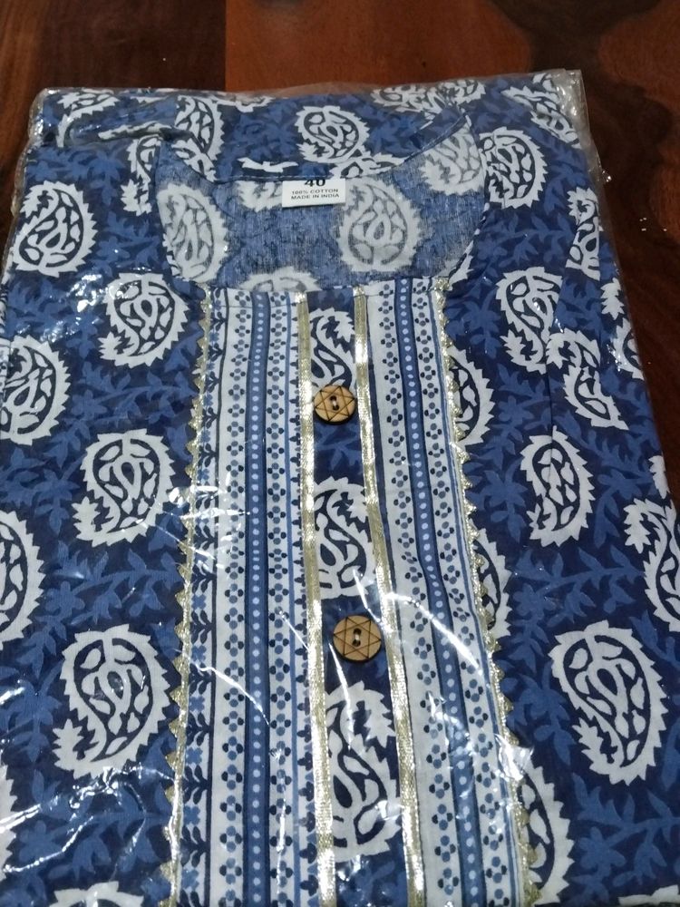 Short Blue Paisley Print Kurti - Size 40