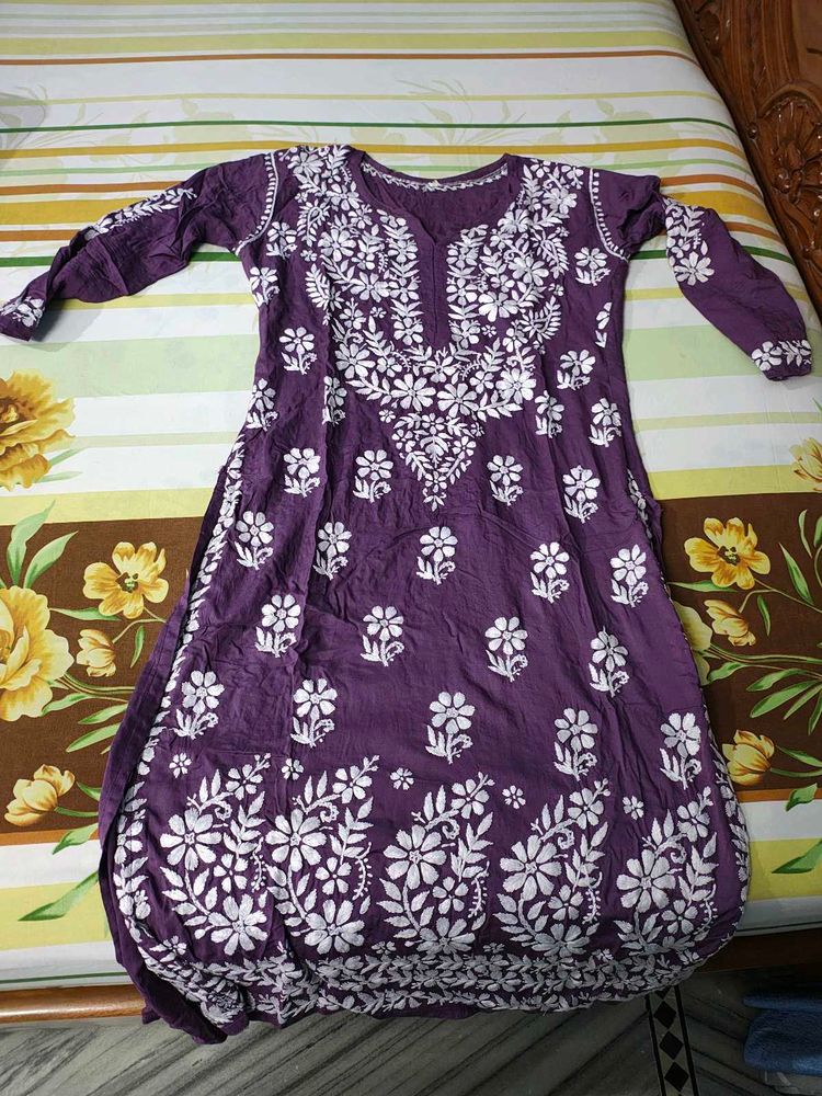 Real chikankari Purple Kurta