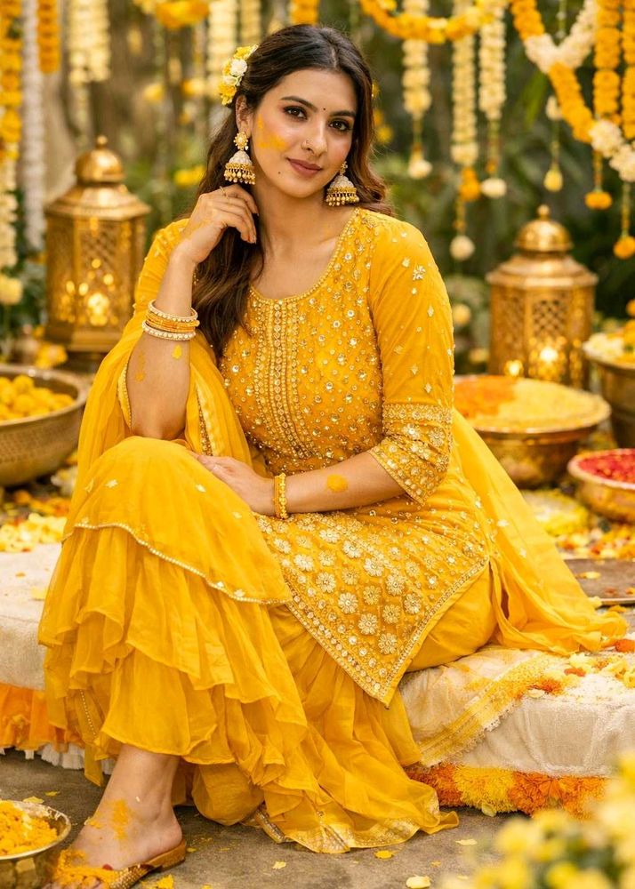 💛 Mustard Mirror Sharara Dress 💛