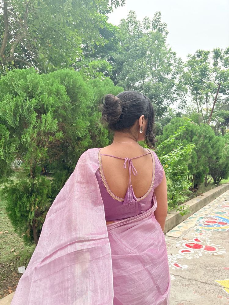 Elegant Lilac Lavender Saree with stitched free