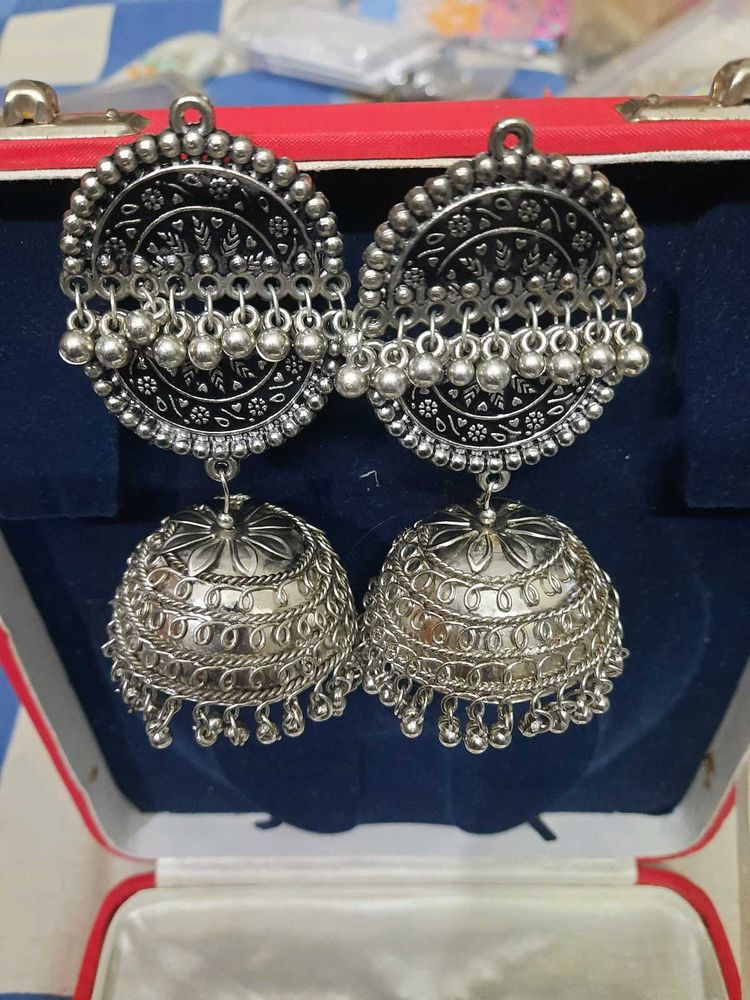 Oxidized Silver Jhumka Earrings