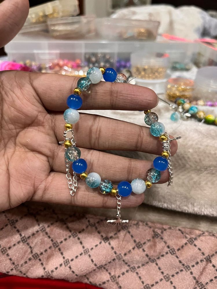 chain blue beaded Charm Bracelet