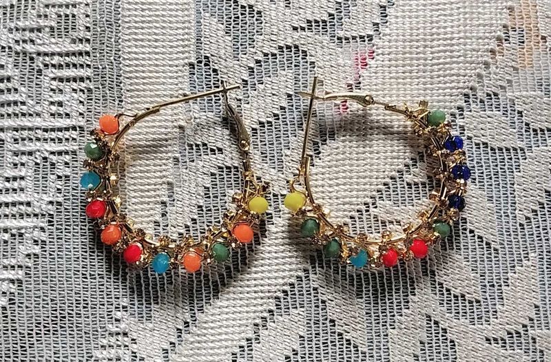Boho Multicolor Beaded Hoop Earrings